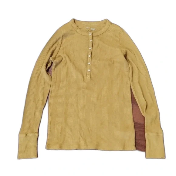 Aerie Wow! Waffle Long Sleeve Henley T-Shirt, Honey, Size S - Picture 6 of 11